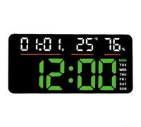 Vasiumic Grande horloge murale numérique à LED, alarme, affichage de la température, calendrier, jour de la semaine, double 337 x 160 mm, télécommande sans tic-tac, lumière verte silencieuse (lumière
