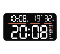 Vasiumic Grande horloge murale numérique à LED, alarme, affichage de la température, calendrier, jour de la semaine, double 337 x 160 mm, télécommande sans tic-tac, lumière verte silencieuse (lumière