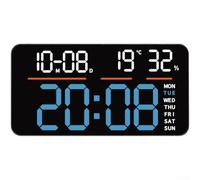 Vasiumic Grande horloge murale numérique à LED, alarme, affichage de la température, calendrier, jour de la semaine, double 337 x 160 mm, télécommande sans tic-tac, lumière verte silencieuse (lumière