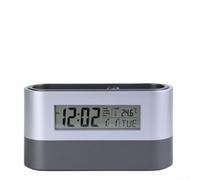 Vasiumic - Horloge de bureau LCD avec stylo, minuteur numérique, affichage ABS, alarme, Fahrenheit, support argenté, organisateur de bureau à domicile