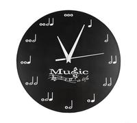 Vasiumic Horloge murale note de musique 30 x 30 cm, décoration d'intérieur en acrylique avec personnel, noir artistique salon studio amateurs de musique