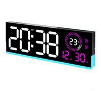 Vasiumic Horloge murale numérique LED moderne avec affichage lumineux, double alarme, date et température, silencieuse, sans tic-tac pour chambre à coucher, salon, bureau, décoration d'intérieur (D)