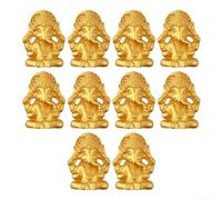 Vasiumic Lot de 10 statues d'éléphant Ganesh en résine dorée, mini figurines de dieu hindou pour la maison, le temple, la méditation, l'espace de yoga, ornements spirituels indiens