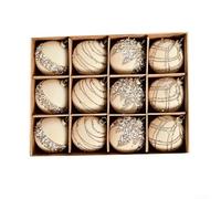 Vasiumic Lot de 12 boules de Noël en plastique pour homme et femme - Flocage velours paillettes - Couleurs assorties - Facile à accrocher pour décoration de fête de mariage (beige)