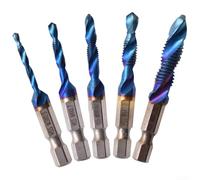 Vasiumic Lot de 5 forets métriques HSS avec tige hexagonale 1/4 - Tailles M3/M4/M5/M6/M8 - Flûtes hélicoïdales pour un retrait fluide des copeaux - Fonction de perçage et de taraudage pour métal