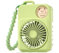 Vasiumic Mini ventilateur USB à main - Motif dessin animé - 2 silencieux - Avec cordon pendentif en perles - Pour voyage, bureau, école, étudiant - Refroidissement quotidien - Vert