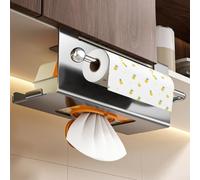 Vasiumic Porte-rouleau de papier essuie-tout mural sous armoire avec étagère de rangement supérieure, organiseur durable en acier au carbone pour salle de bain ou cuisine, économie d'espace, moderne