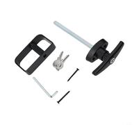 Vasiumic Serrure de porte en T avec poignée intérieure en D, tige de 14 cm et 2 clés, alliage de zinc enduit de poudre noire et construction en fer pour granges, cabanes de jeu