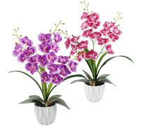 Vaskula 2 Pièces Orchidées Artificielles 37 cm Fleurs Artificielles en Pot Fleurs D'ochidée Artificielles Orchidée Artificielle pour Décoration Intérieure Mariage