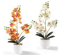 Vaskula 2 Pièces Orchidées Artificielles Fleurs Artificielles en Pot 37 cm Fleurs D'ochidée Artificielles Orchidée Artificielle Fleurs Exotiques Réalistes pour Décoration D'intérieur
