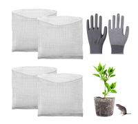 Vaskula 4 Pièces Panier Anti Campagnol en INOX 45 x 40cm Paniers de Plantation Anti Campagnol avec Gants Panier de Protection des Racines Argent Sac en Maille Métallique pour Fleurs et Légumes