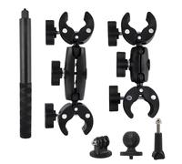 Vaskula 6 Pièces Kit de Montage Caméra Moto Compatibles Pince Double avec Perche Selfie Robuste Support à Pince Guidon Noires Magic Arm pour Motos et Vélos
