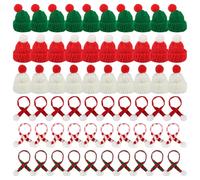 Vaskula 60 Pièces Mini Bonnet de Noel et Echarpe de Noël Bonnet de Noel en Tricot Petit Bonnet de Noël pour DIY Poupées Bonhomme Arbre Bouteilles de Vin Mini Decoration de Noel