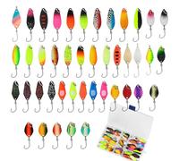 Vaskula Cuillere Peche Truite 43 Pièces Kit de Leurres Artificiels en Métal Cuillère Peche Truite 2.3g/2.8g/3.3g/5g Peche Cuillère avec boîte Convient pour l'eau Douce et l'eau Salée