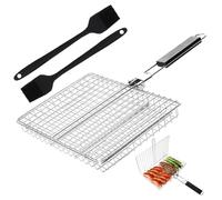 Vaskula Grille Barbecue Pliable Griller Panier Robuste Panier de Barbecue avec Poignée Brosse en Silicone Accessoires Barbecue pour Le Camping et Les Grillades en Plein Air Poisson Légumes Viande