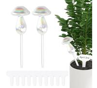 Vaskula Lot de 2 boules d'irrigation en verre - 23 cm - Champignons colorés - Transparent - Arrosage automatique pour l'intérieur, balcon, jardin, plantes en pot - Système d'irrigation