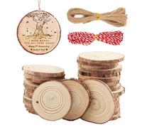 Vaskula Rondelles Bois Naturel Brut 50 Pcs Plaque En Bois Rond avec 2 Cordes Écorce Trou Rondin de Bois Deco pour Artisanat Decoration Mariage Peinture Etiquettes Decoration Noel Bois