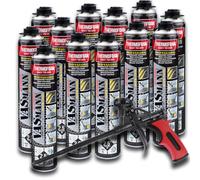 VASmann Isolation par pulvérisation 12 x 890 ml + pistolet - Isolation du plafond de cave - Isolation intermédiaire - Isolation de toit - Solutions d'isolation polyvalentes - Isolation thermique