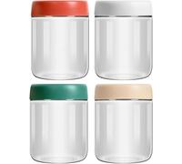 Vasmeiy 4 Pièces Overnight Oats Jar, 350ml Bocaux en Verre Hermétique avec Bouchon à Vis, Bocal en Verre avec Couvercle pour Gruau, Salade, Confiture, Yaourt, Aliments Marinés, Fraîcheur, Stockage