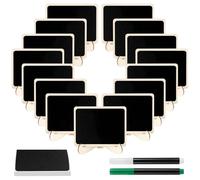 Vasmeiy Lot de 15 petits tableaux à craie avec support, marqueur à craie et autocollants, support en bois pour cartes de table, anniversaires, cartes de place, mariage, étiquettes de prix, buffet
