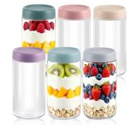 Vasmeiy Lot de 6 pots d'avoine de nuit, 700ml Bocaux en Verre Réutilisables avec Couvercles à Vis D'étanchéité,bocaux de conservation en verre borosilicate, pour yaourt, Salade, céréales, Snacks