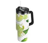 Vaso pour café termico - Bouteille d'eau blanche à large ouverture sous vide avec couvercle et paille - Tasse à café décorative avec couvercle et poignée pour école, sport, garderie, camping et plus