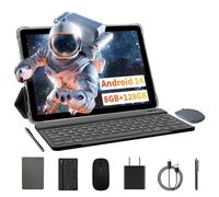 VASOUN Tablette Android 10" avec étui en cuir, clavier et souris, stylet, 5 Ghz WiFi, 128 Go de stockage, 8000 mAh, appareil photo 2.0 MP+8.0 MP, GMS Certifild Tablet PC Octa-Core (vert)