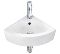 VASOYO Small Corner Bathroom Sink - White Triangle Porcelain Ceramic Wall Mount Vessel Sink, Above Counter Design with Single Faucet Hole & Overflow