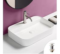 Vasque 60x37cm à poser céramique rectangulaire blanc brillant + bonde pop-up incluse collection CALMA