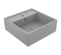 Vasque à Débordement with Céramique, Design Carré, Finition Mate Luxueuse, Vasque à Poser Salle de Bain, Lavabo Salle de Bain, Pour Salle de Bain, Gris Clair Mat, 41 x 41 x 15 cm