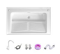 Vasque a Encastrer avec Évier Intégré, en Céramique, avec Robinetterie et Bonde, Lavabo Salle de Bain, pour Buanderie ou Balcon(335x490x250mm)