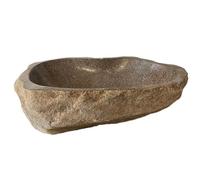 Vasque à Poser - 40 cm - Pierre de Rivière - Marron avec Nuances Rouge - RACOTTA