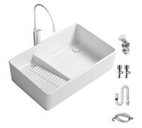 Vasque a Poser avec Planche a Laver Intégrée, en Céramique, Compartimentés, Lavabo Salle de Bain, pour Salle de Bain et Buanderie(700x400x150mm)