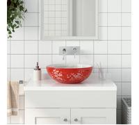 vidaXL Vasque à poser rond Φ41x14 cm céramique blanc et rouge avec trou de vidange