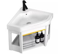 Vasque a Poser D'angle en Céramique avec Bonde Et Kit D'installation, Lave Main Wc avec Étagère Ouverte pour La Maison, Une Chambre D'étudiant Ou un Garage(42x42x40cm/16.5x16.5x16in)