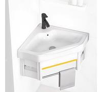 Vasque a Poser D'angle en Céramique avec Porte Serviettes, Fixation Murale Lave Main Wc avec Bonde Et Kit D'installation pour Cuisine, Camping Car, Caravane(48x48x24cm/19x19x9in)