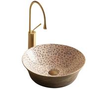 Vasque à Poser en Céramique avec Motif Floral Bleu, Lavabo de Salle de Bain Élégant, Cuite à Haute Température, pour Meuble Vasque(Yellow)
