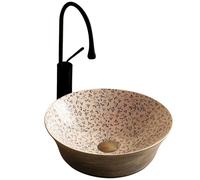 Vasque à Poser en Céramique avec Motif Floral Bleu, Lavabo de Salle de Bain Élégant, Cuite à Haute Température, pour Meuble Vasque(Black)