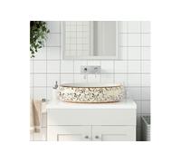 Vasque à Poser, Evier de Salle de Bain avec Trou de Vidange, Lavabo avec Motifs Toilette Salle d'Eau, Blanc et Doré 155111