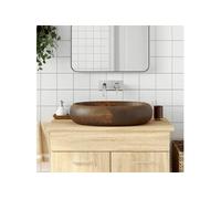vidaXL - Vasque à poser - Lavabo ovale en céramique - Motifs, trou de vidange - Marron 59x40x15 cm