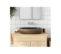 Vasque à Poser, Evier de Salle de Bain avec Trou de Vidange, Lavabo avec Motifs Toilette Salle d'Eau, Marron et Bleu 155100