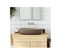 vidaXL Vasque à poser céramique ovale 59x40x14 cm avec trou de vidange sable et marron