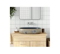 vidaXL Vasque à poser 155103 – Lavabo ovale céramique 59x40x14 cm sable/bleu avec trou de vidange