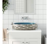 Vasque à Poser Évier Lavabo Salle de Bain Sable et Bleu Ovale Céramique vidaXL