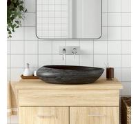 Vasque à Poser, Evier de Salle de Bain avec Trou de Vidange, Lavabo avec Motifs Toilette Salle d'Eau, Gris Noir 155098