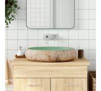 Vasque à Poser Évier Lavabo Salle de Bain Sable et Bleu Ovale Céramique vidaXL