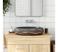 Vasque à Poser Évier Lavabo Salle de Bain Sable et Bleu Ovale Céramique vidaXL