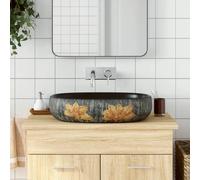 Opzetwasbak ovaal 59x40x14 cm keramiek grijs en zwart155107