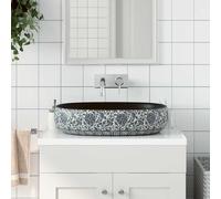 Vasque à Poser Évier Lavabo Salle de Bain Sable et Bleu Ovale Céramique vidaXL