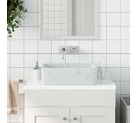 Vasque à Poser, Evier de Salle de Bain avec Trou de Vidange, Lavabo avec Motifs Toilette Salle d'Eau, Blanc Rectangulaire 46x35,5x13 cm Céramique